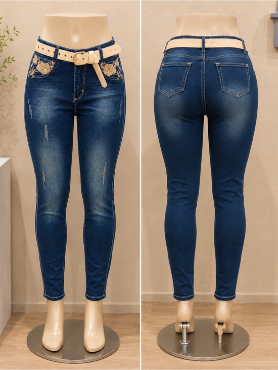 Tissini Denim - Women’s Colombian Skinny Jeans with Embroidery & Belt Size 7